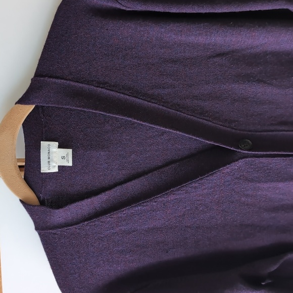 Club Monaco Button Boyfriend Cardigan S Purple Laine Wool - Picture 7 of 11